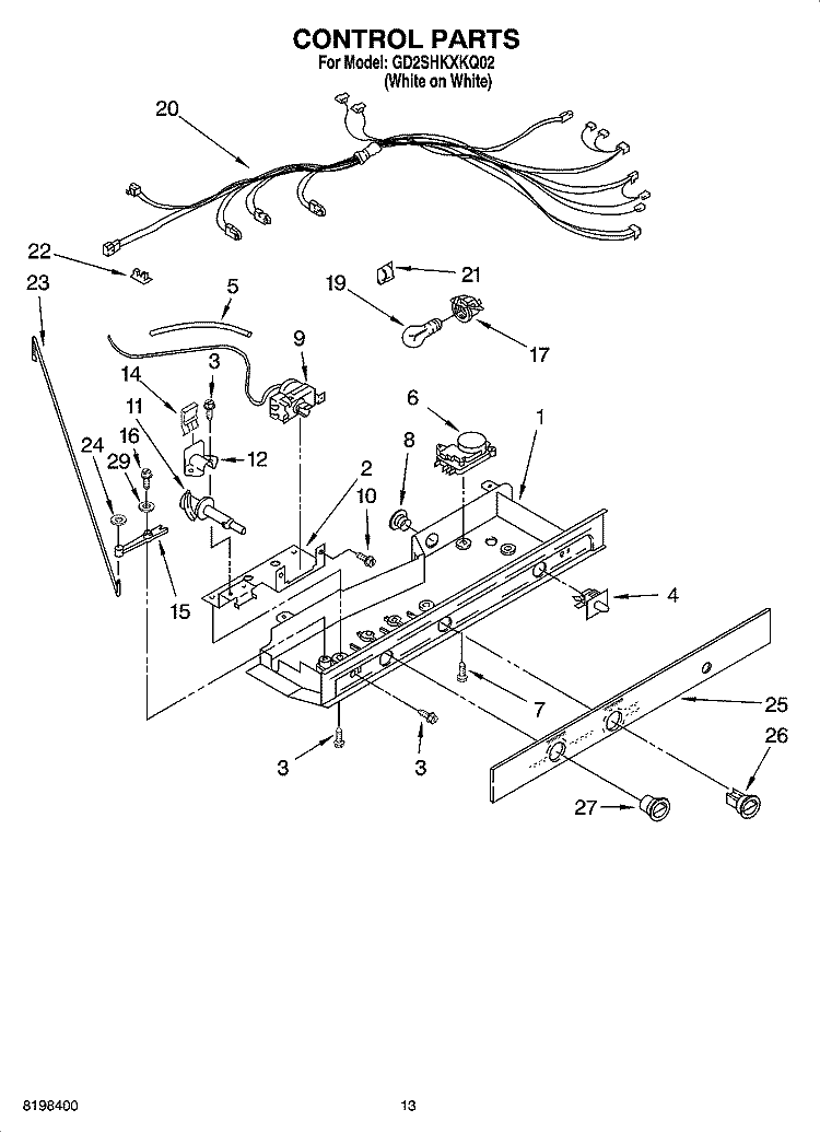 CONTROL PARTS, OPTIONAL PARTS Diagram and Parts List for GD2SHKXKQ02  Whirlpool Refrigerator
