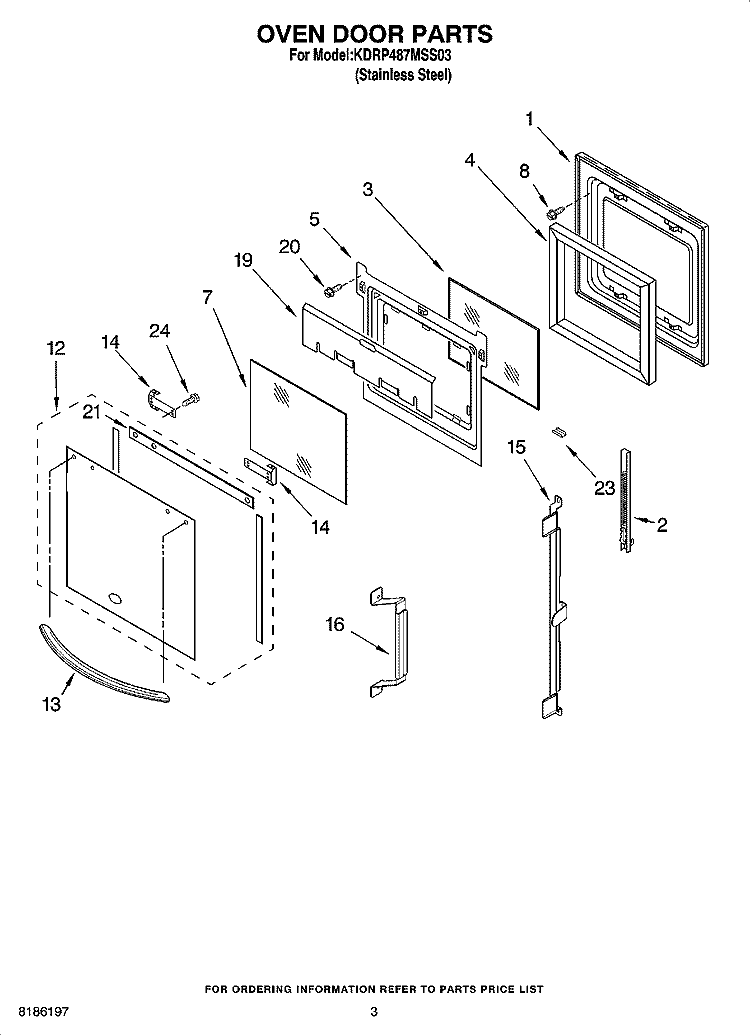 OVEN DOOR PARTS Diagram and Parts List for KDRP487MSS03  KitchenAid Range
