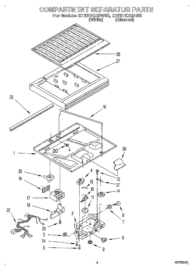 COMPARTMENT SEPARATOR Diagram and Parts List for ET20TKXBW00  Whirlpool Refrigerator