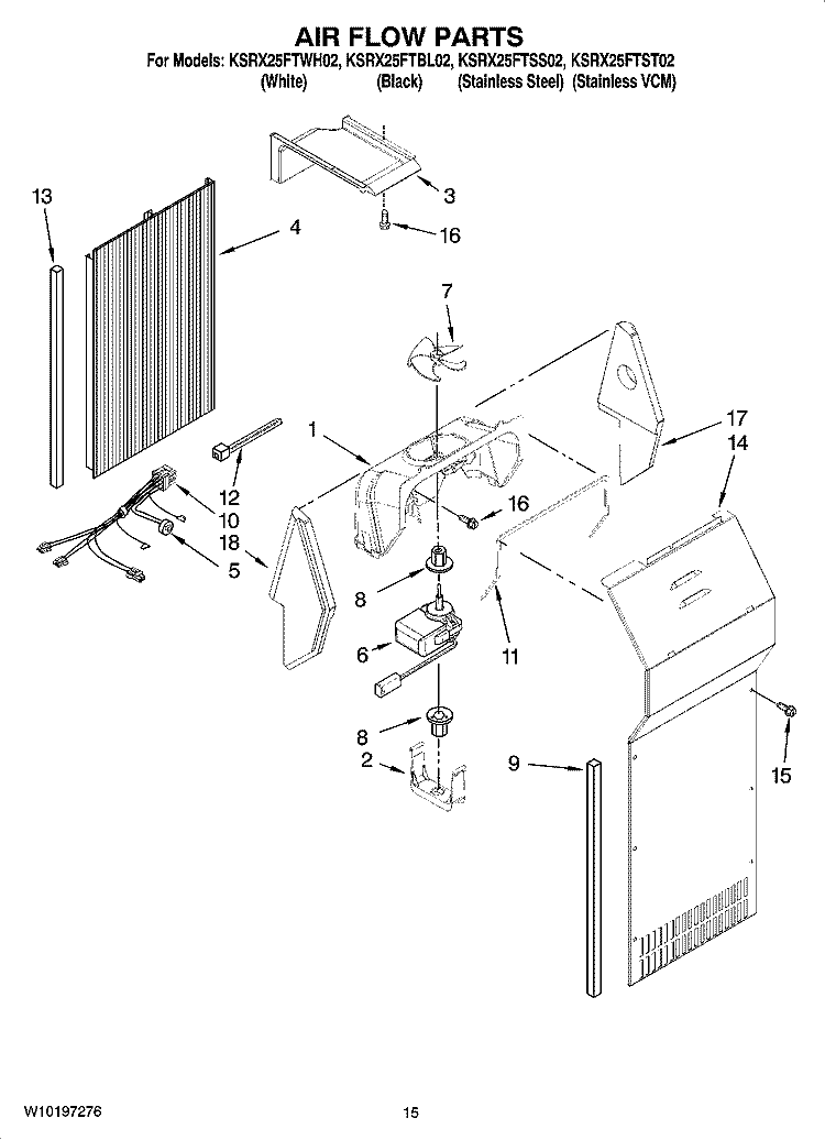 AIR FLOW PARTS Diagram and Parts List for KSRX25FTSS02  KitchenAid Refrigerator