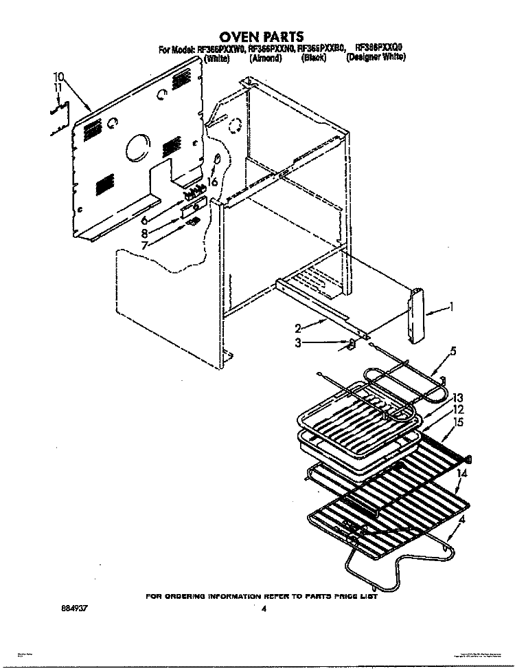 OVEN Diagram and Parts List for RF366PXXQ0  Whirlpool Range