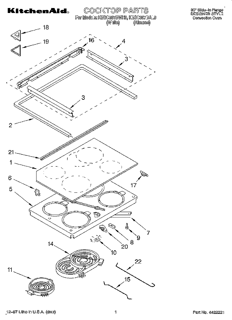 COOKTOP Diagram and Parts List for KESC307BAL9  KitchenAid Range