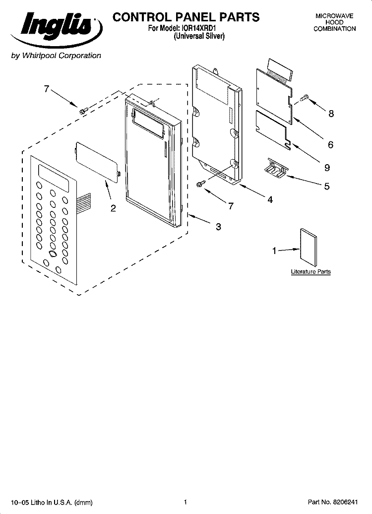 CONTROL PANEL PARTS Diagram and Parts List for IOR14XRD1  Inglis Microwave