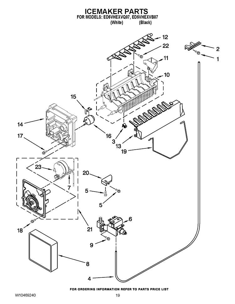 ICEMAKER PARTS Diagram and Parts List for ED5VHEXVB07  Whirlpool Refrigerator