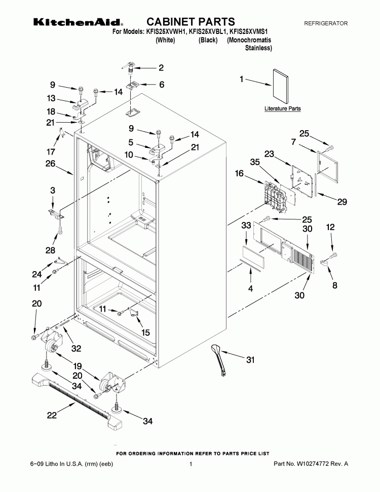 CABINET PARTS Diagram and Parts List for KFIS25XVMS1  KitchenAid Refrigerator