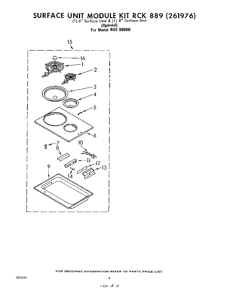 RCK889(261976) Diagram and Parts List for RGE8800H  Whirlpool Range
