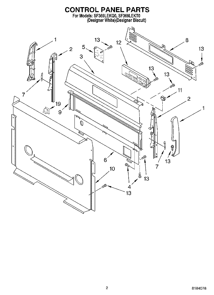 CONTROL PANEL Diagram and Parts List for SF369LEKQ0  Whirlpool Range