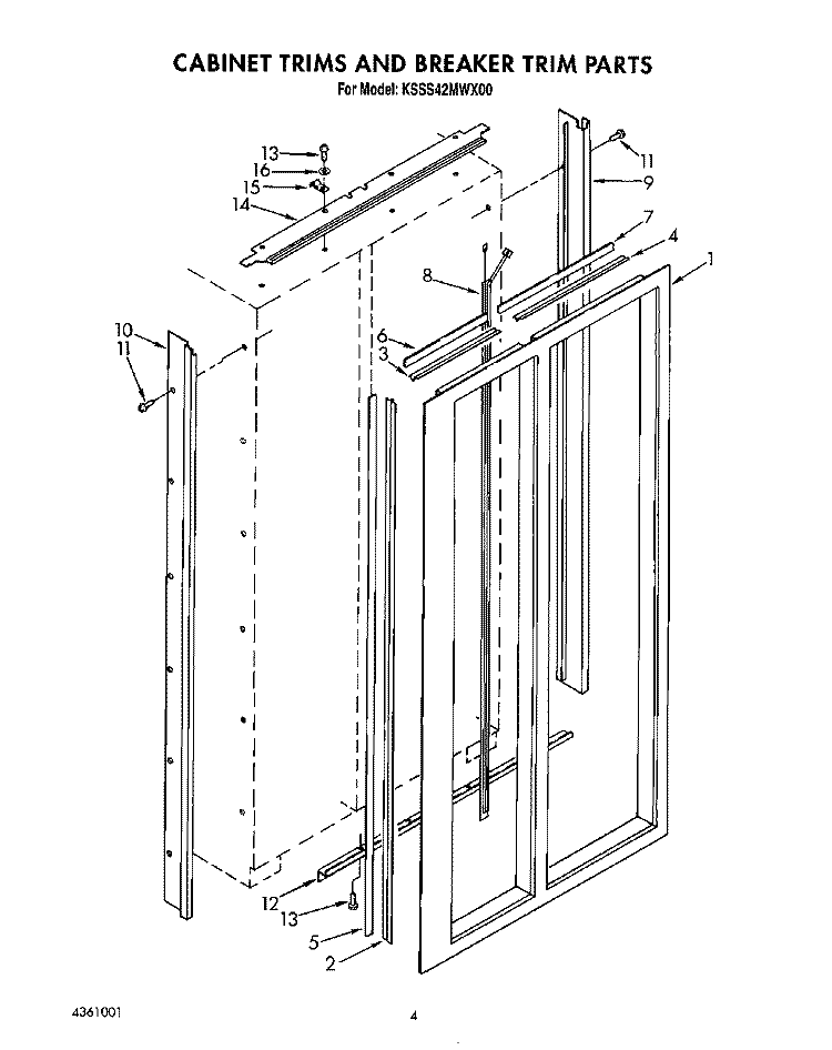 CABINET TRIMS AND BREAKER TRIM Diagram and Parts List for KSSS42MWX00  KitchenAid Refrigerator