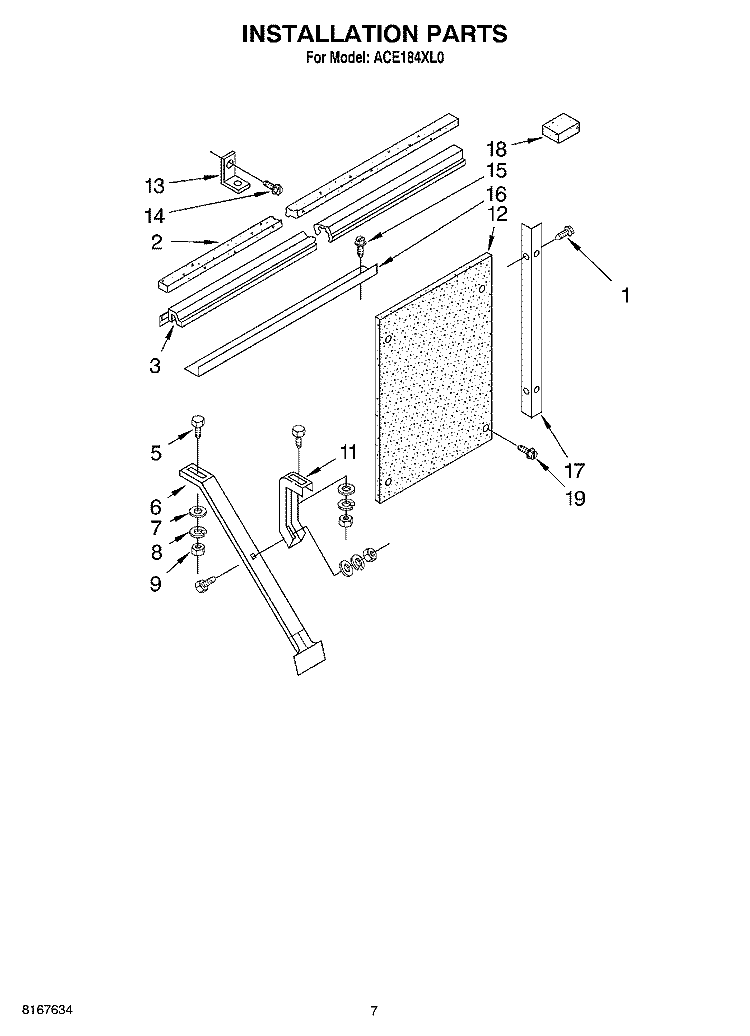 INSTALLATION Diagram and Parts List for ACE184XL0  Whirlpool Air Conditioner
