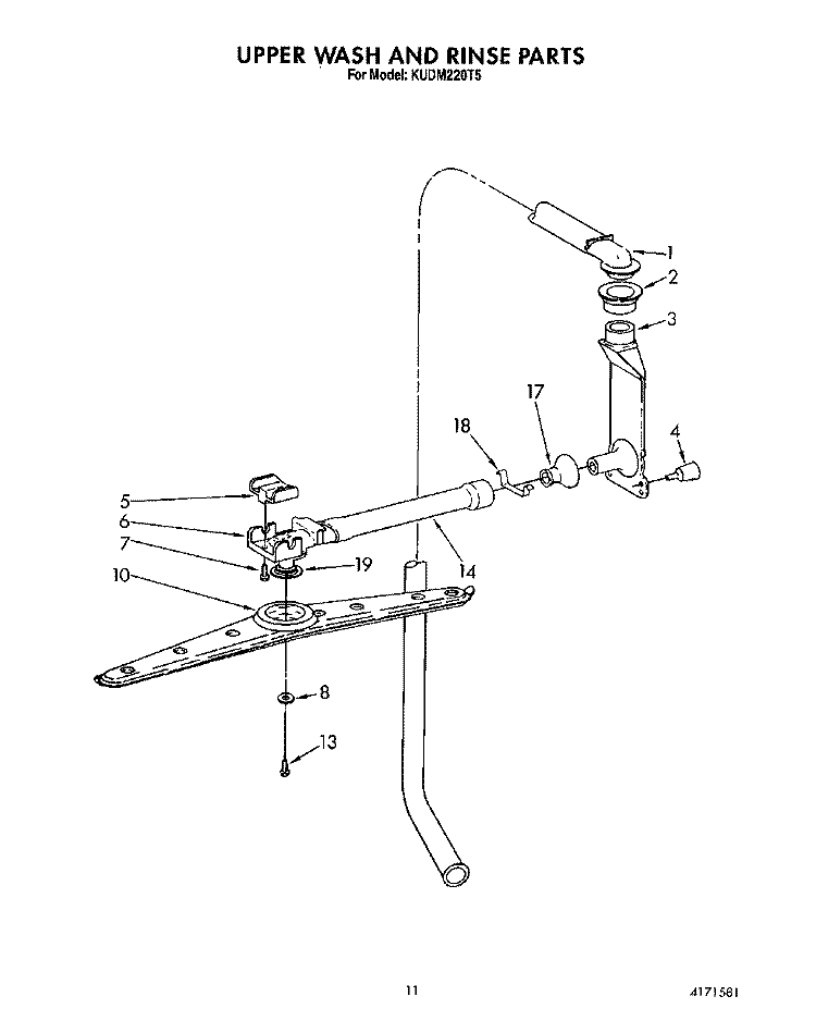 UPPER WASH AND RINSE Diagram and Parts List for KUDM220T5  KitchenAid Dishwasher