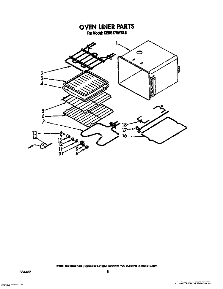 OVEN LINER Diagram and Parts List for KEBS176WBL0  KitchenAid Wall Oven