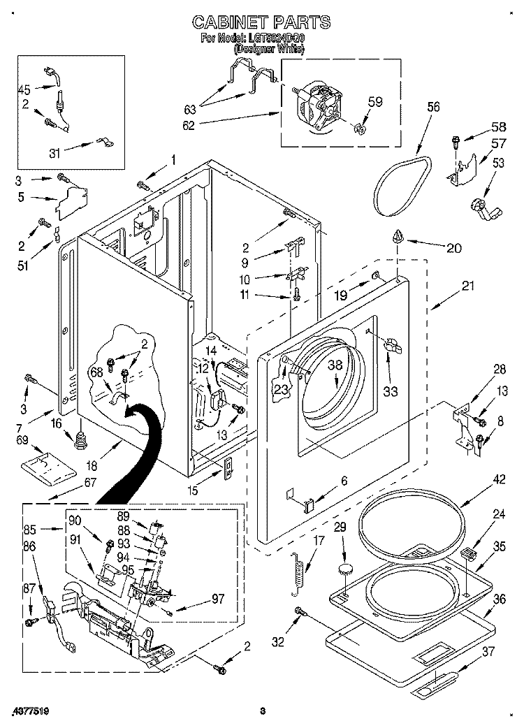 CABINET Diagram and Parts List for LGT5624DQ0  Whirlpool Dryer