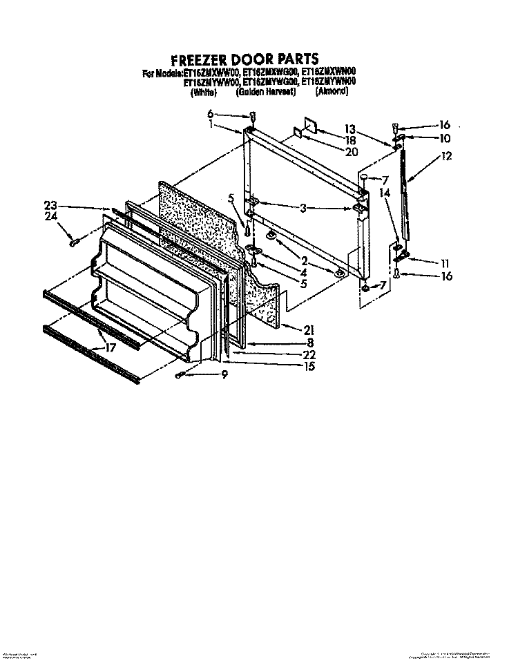 FREEZER DOOR Diagram and Parts List for ET16ZMXWW00  Whirlpool Refrigerator