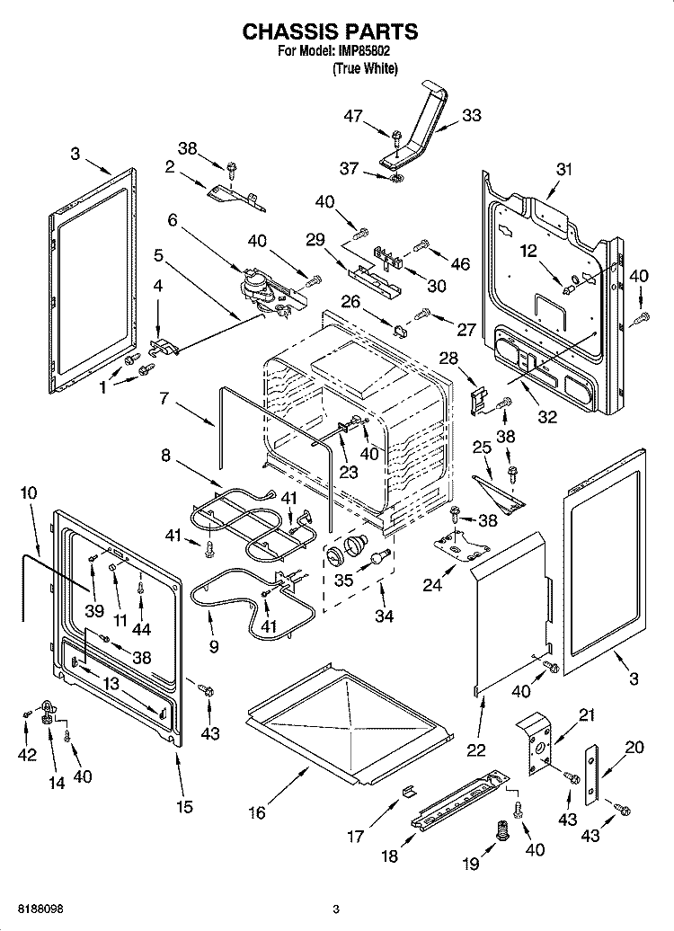 CHASSIS PARTS Diagram and Parts List for IMP85802  Inglis Range