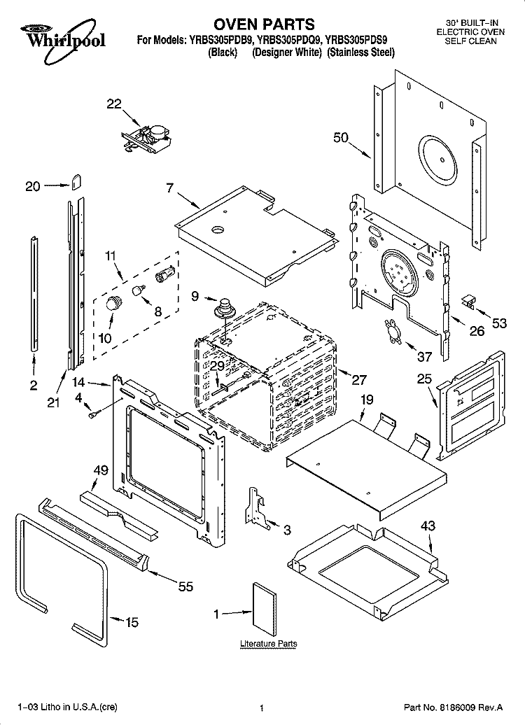 OVEN PARTS Diagram and Parts List for YRBS305PDQ9  Whirlpool Wall Oven