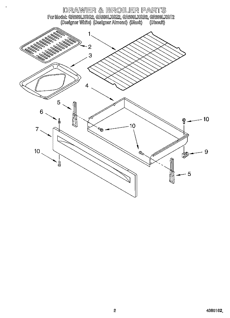 DRAWER AND BROILER Diagram and Parts List for GR399LXGB2  Whirlpool Range