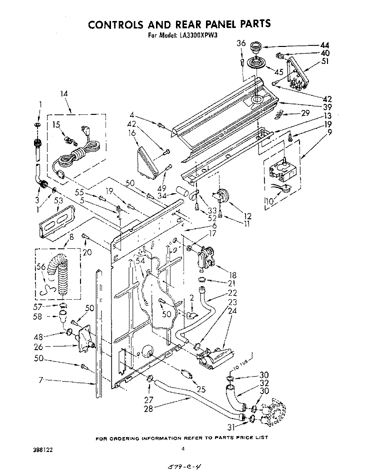 CONTROLS AND REAR PANEL Diagram and Parts List for LA3300XPW3  Whirlpool Washer