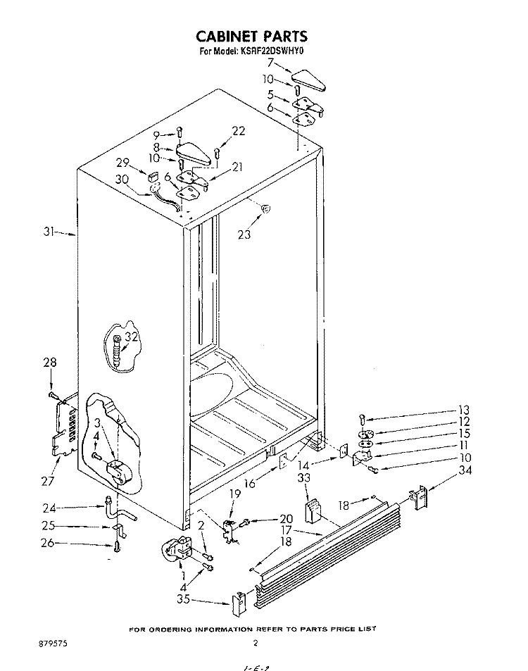 CABINET Diagram and Parts List for KSRF22DSWHY0  KitchenAid Refrigerator