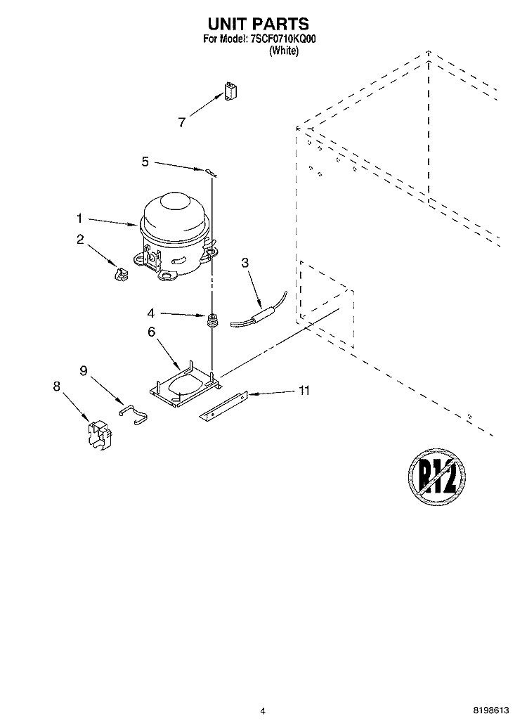 UNIT PARTS Diagram and Parts List for 7SCF0710KQ00  Whirlpool Freezer