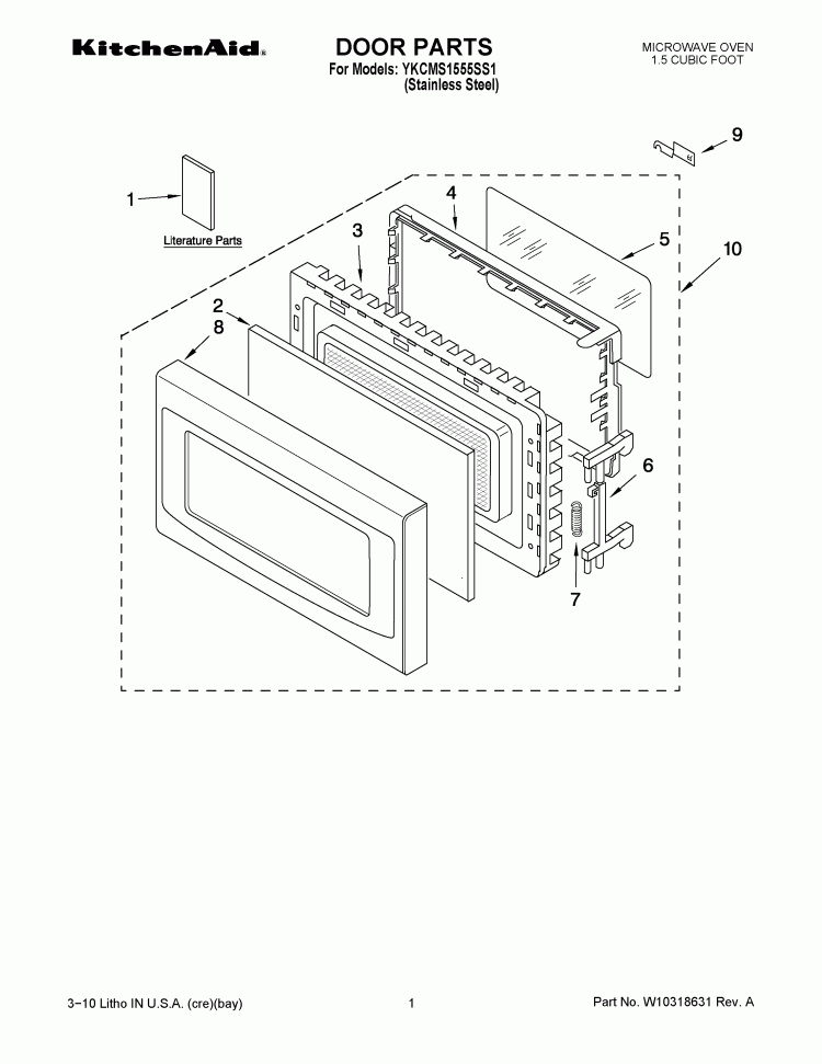 DOOR PARTS Diagram and Parts List for YKCMS1555SS1  KitchenAid Microwave