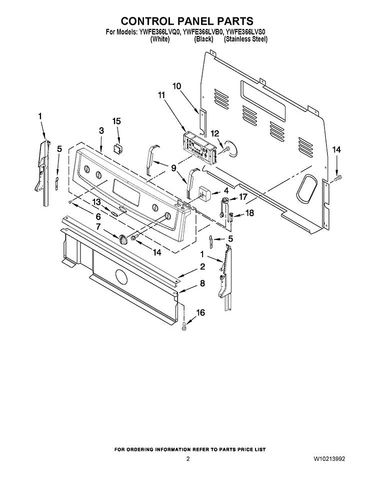 CONTROL PANEL PARTS Diagram and Parts List for YWFE366LVQ0  Whirlpool Range