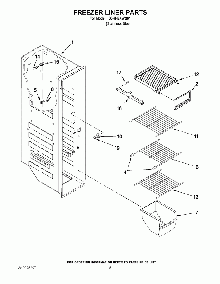 FREEZER LINER PARTS Diagram and Parts List for ID5HHEXWS01  Whirlpool Refrigerator