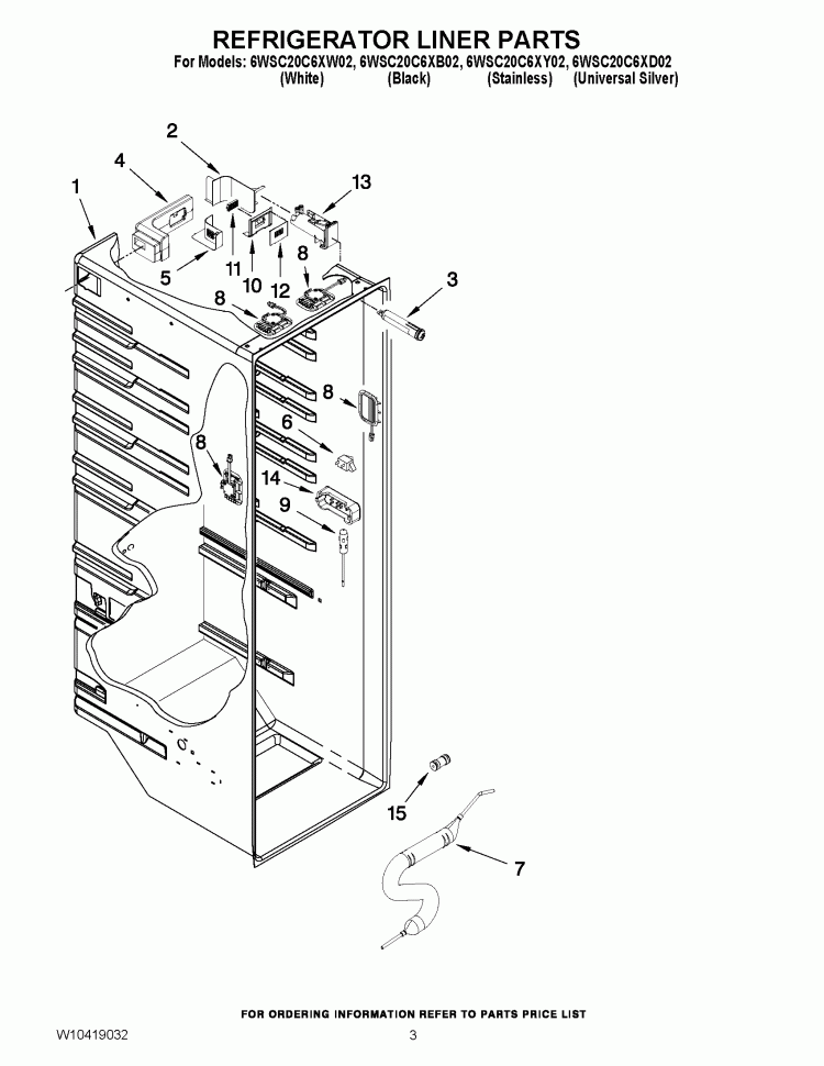REFRIGERATOR LINER PARTS Diagram and Parts List for 6WSC20C6XB02  Whirlpool Refrigerator