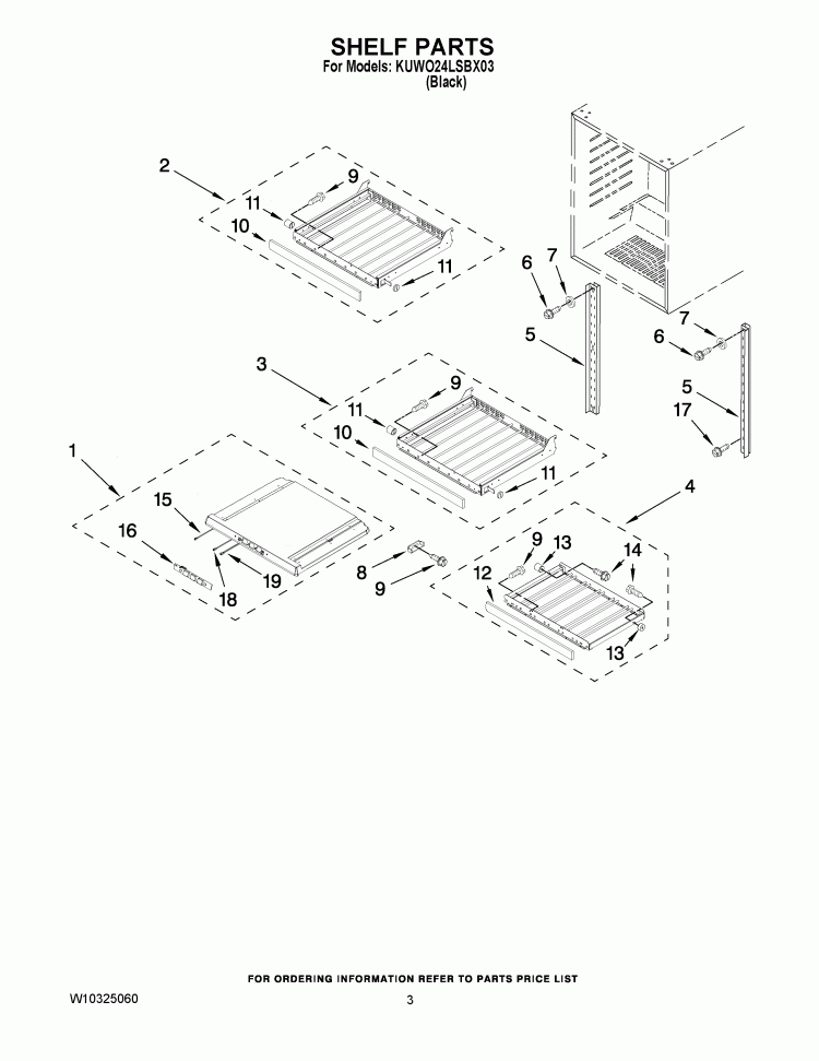 SHELF PARTS Diagram and Parts List for KUWO24LSBX03  KitchenAid Wine and Beverage Cooler