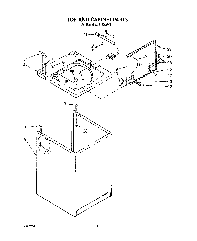 TOP AND CABINET, LIT/OPTIONAL Diagram and Parts List for AL3132WG1  Whirlpool Washer