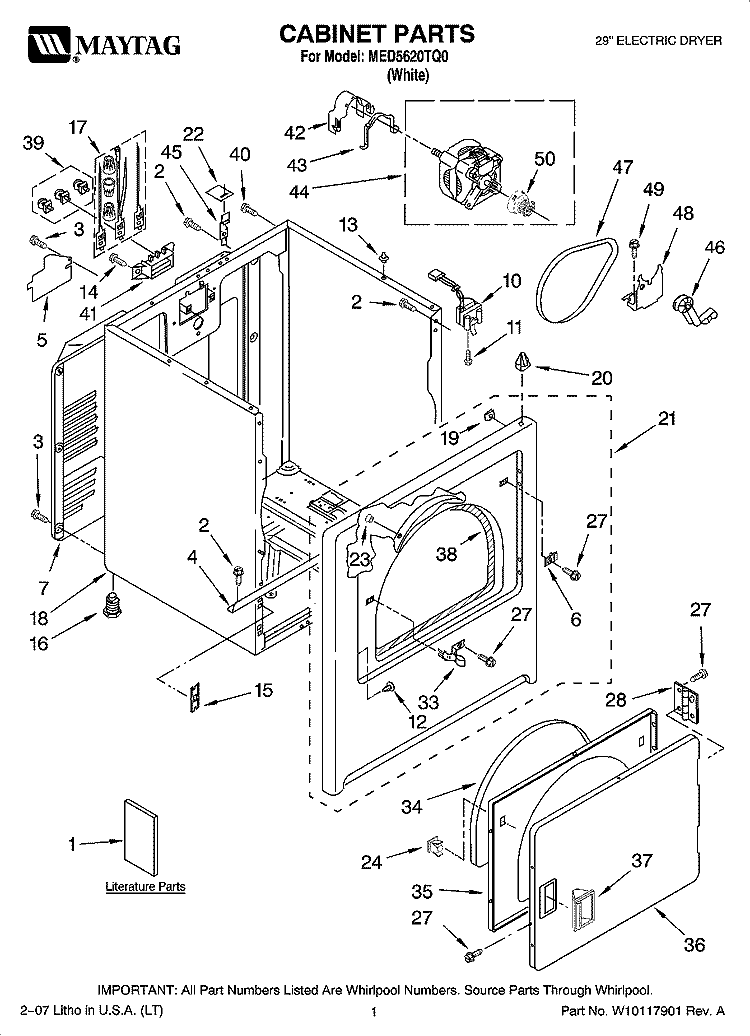 CABINET PARTS Diagram and Parts List for MED5620TQ0  Maytag Dryer