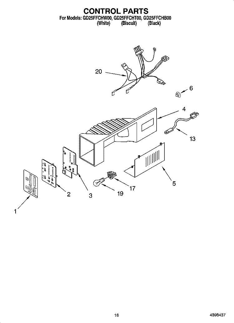 CONTROL PARTS Diagram and Parts List for GD25FFCHT00  Whirlpool Refrigerator
