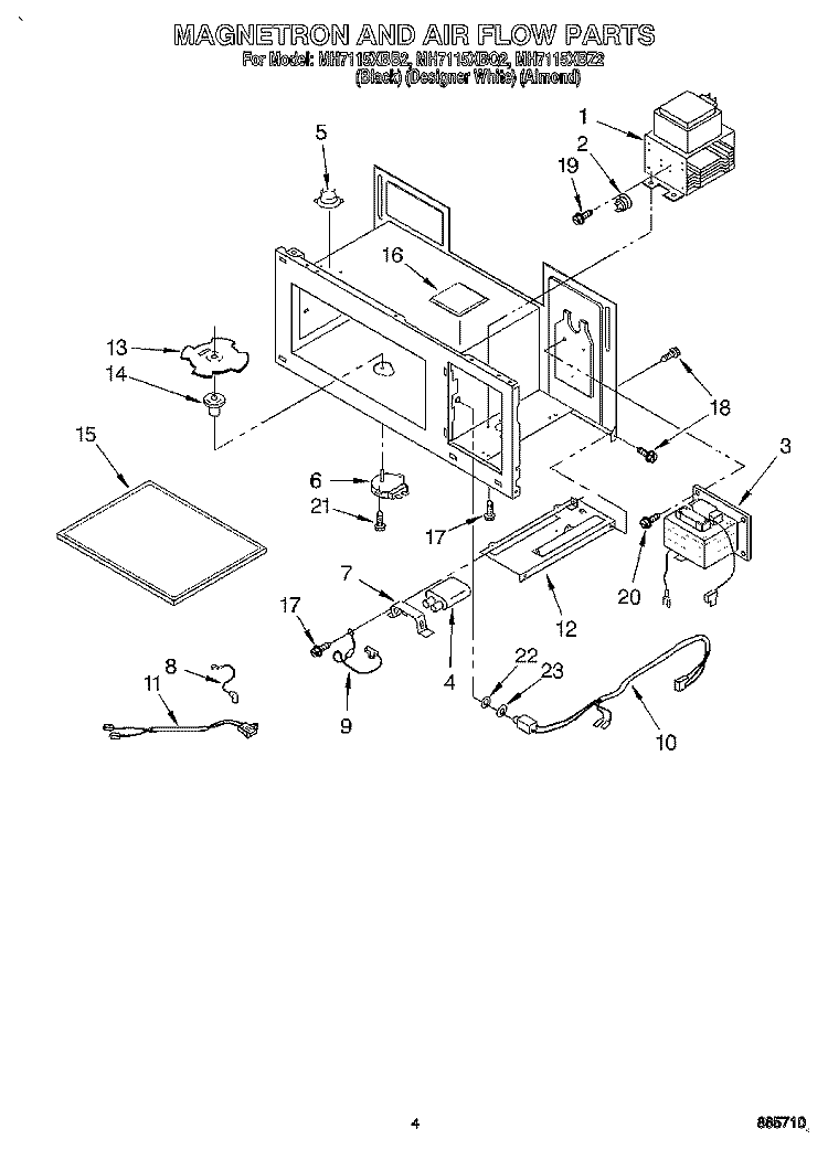 MAGNETRON AND AIR FLOW, LITERATURE Diagram and Parts List for MH7115XBQ2  Whirlpool Microwave