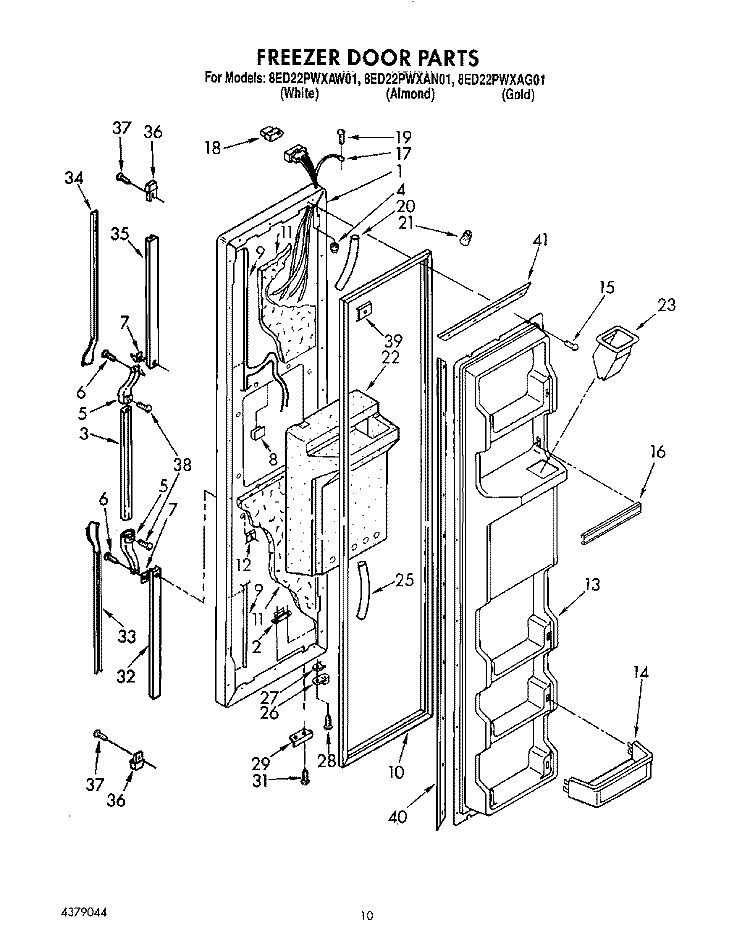 FREEZER DOOR Diagram and Parts List for 8ED22PWXAW01  Whirlpool Refrigerator