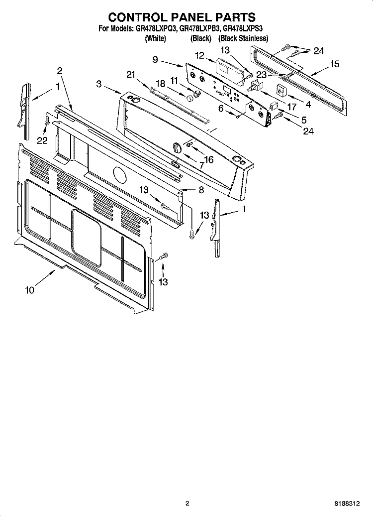CONTROL PANEL PARTS Diagram and Parts List for GR478LXPQ3  Whirlpool Range