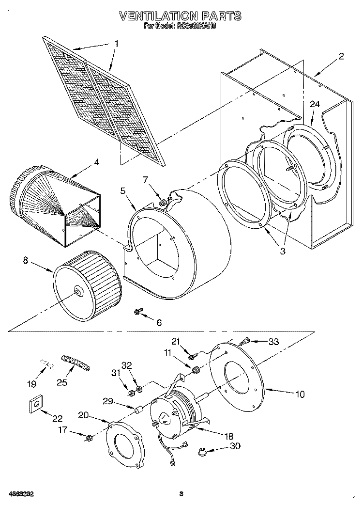 VENTILATION Diagram and Parts List for RC8920XAH0  Whirlpool Cooktop