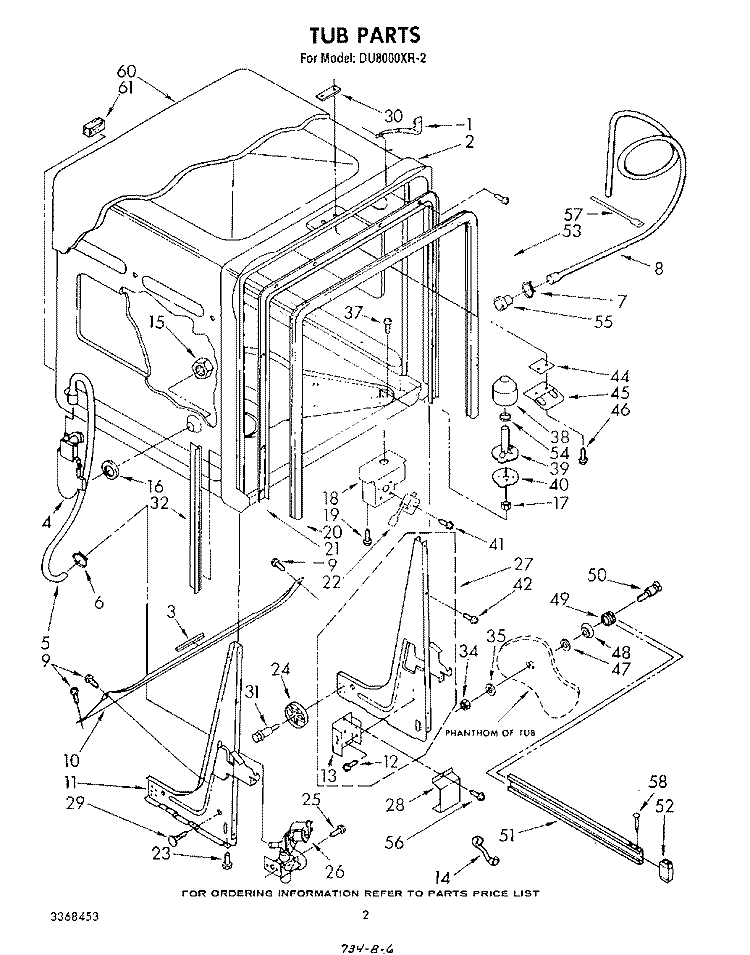 TUB , LITERATURE AND OPTIONAL Diagram and Parts List for DU8000XR2  Whirlpool Dishwasher