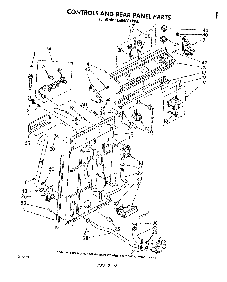 CONTROLS AND REAR PANEL Diagram and Parts List for LA6400XPW0  Whirlpool Washer