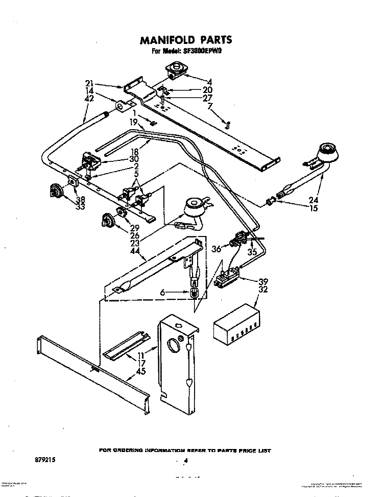 MANIFOLD Diagram and Parts List for SF3000EPW0  Whirlpool Range