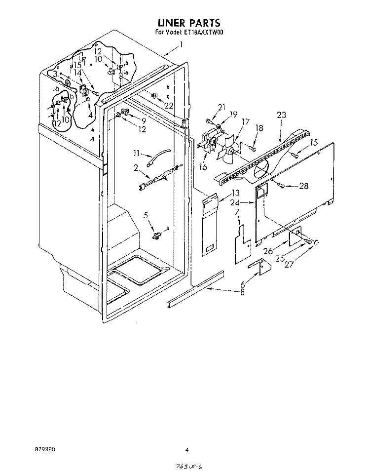 LINER Diagram and Parts List for ET18AKXTW00  Whirlpool Refrigerator