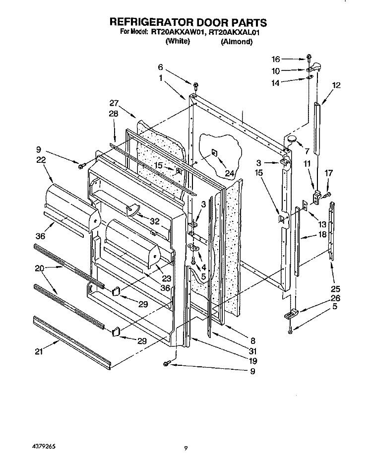 REFRIGERATOR DOOR, LIT/OPTIONAL Diagram and Parts List for RT20AKXAW01  Roper Refrigerator