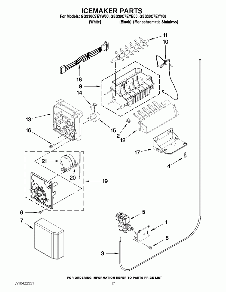 ICEMAKER PARTS Diagram and Parts List for GSS30C7EYY00  Whirlpool Refrigerator