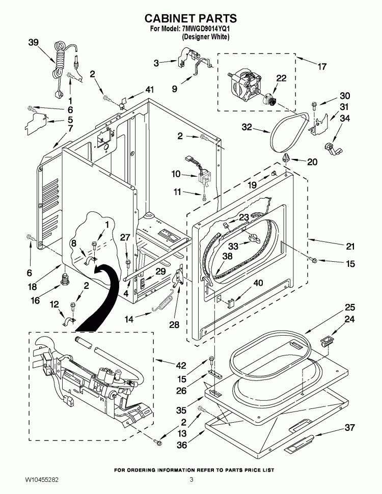 CABINET PARTS Diagram and Parts List for 7MWGD9014YQ1  Whirlpool Dryer