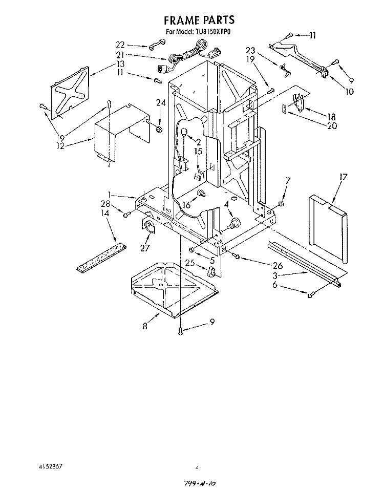 FRAME Diagram and Parts List for TU8150XTP0  Whirlpool Trash Compactor
