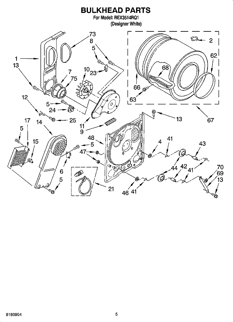 BULKHEAD PARTS, OPTIONAL PARTS (NOT INCLUDED) Diagram and Parts List for REX3514RQ1  Roper Dryer