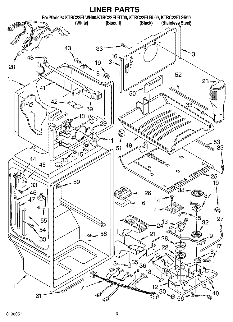 LINER Diagram and Parts List for KTRC22ELBT00  KitchenAid Refrigerator