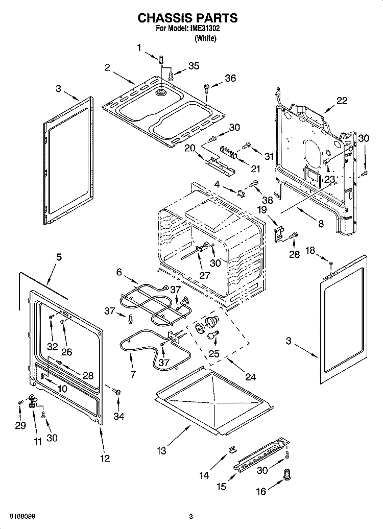 CHASSIS PARTS Diagram and Parts List for IME31302  Inglis Range