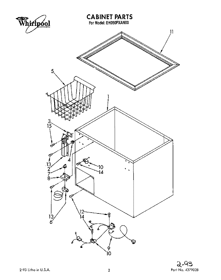 SECTION Diagram and Parts List for EH050FXAN00  Whirlpool Freezer