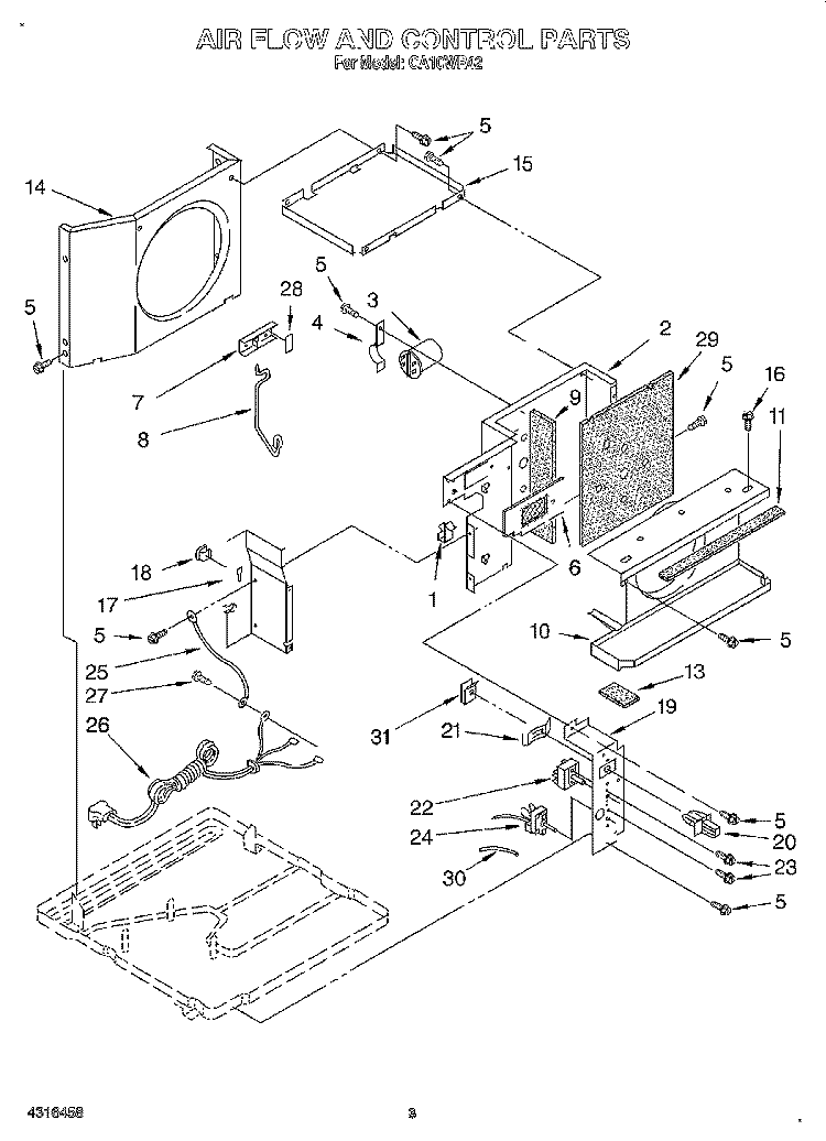 AIR FLOW AND CONTROL Diagram and Parts List for CA10WR42  Whirlpool Air Conditioner