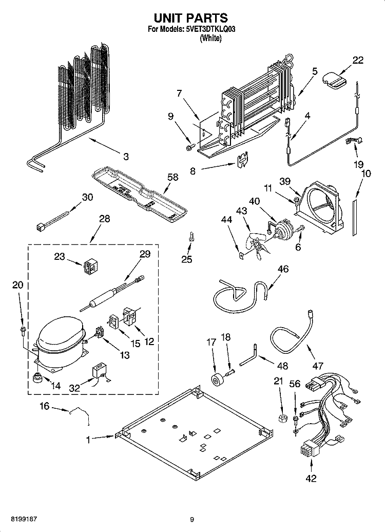 UNIT PARTS Diagram and Parts List for 5VET3DTKLQ03  Whirlpool Refrigerator