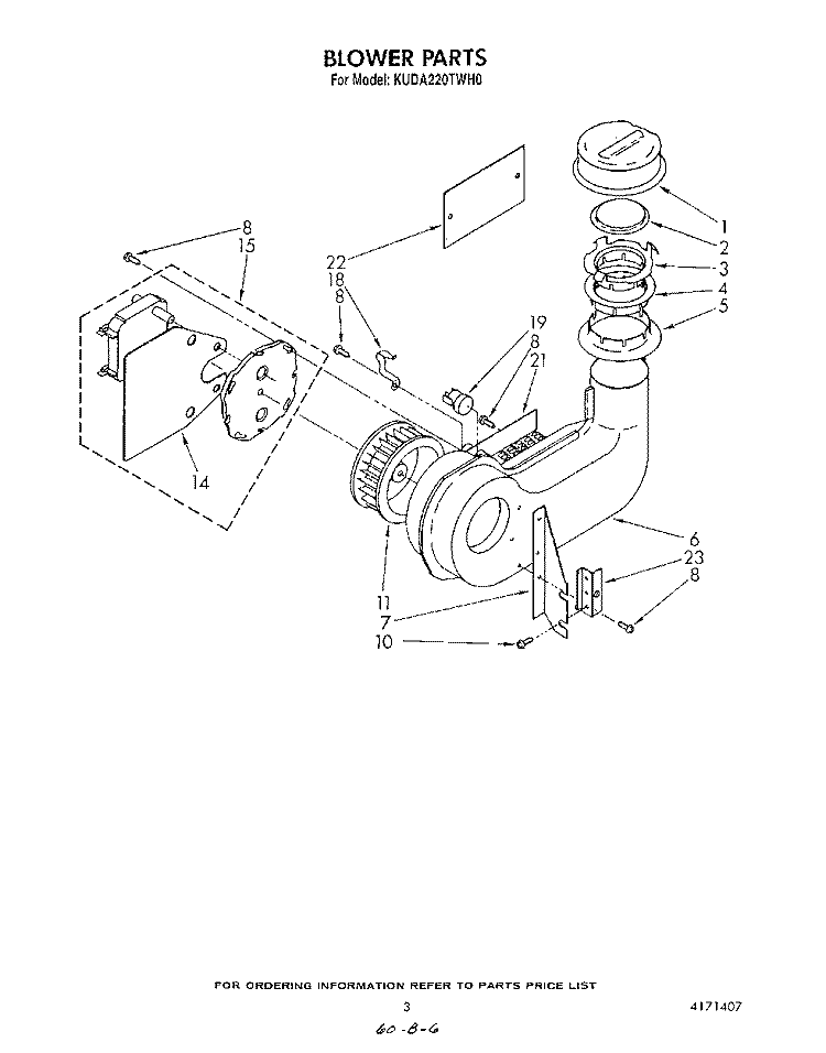 BLOWER Diagram and Parts List for KUDA220TWH0  KitchenAid Dishwasher